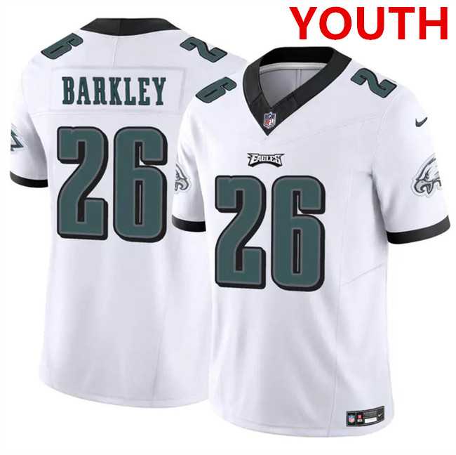 Youth Philadelphia Eagles #26 Saquon Barkley White 2023 F.U.S.E Vapor Untouchable Limited Football Stitched Jersey Dzhi->youth nfl jersey->Youth Jersey